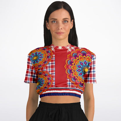 Hippy-Dippy Plaid Eco-Poly Cropped Short Sleeve Pullover