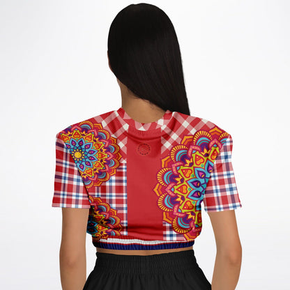 Hippy-Dippy Plaid Eco-Poly Cropped Short Sleeve Pullover
