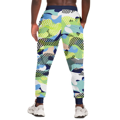 Blue and Lime Eco-Poly Camo Joggers