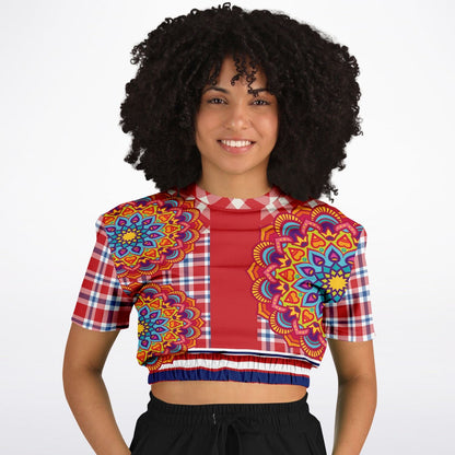 Hippy-Dippy Plaid Eco-Poly Cropped Short Sleeve Pullover