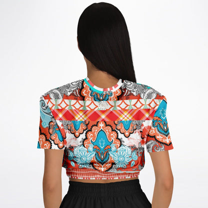 Coral Springs Hippie Patchwork Eco-Poly Short Sleeve Cropped Pullover