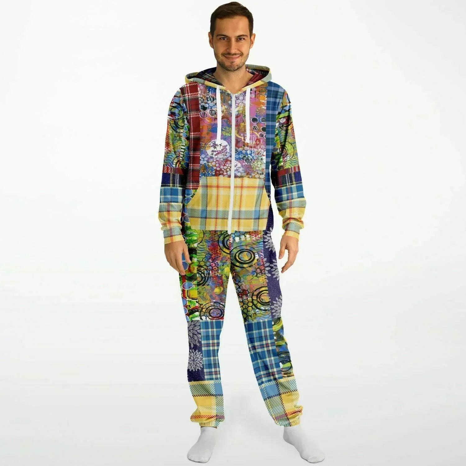Barcelona Plaid Geometric Patchwork Unisex Fleece Romper