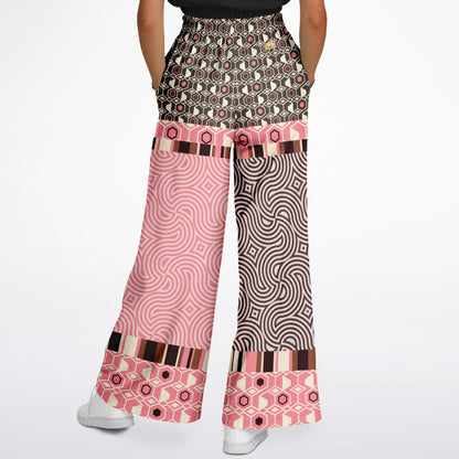 Fantasy in Pink Geometric Swirl Patchwork Eco-Poly Wide Leg Pants