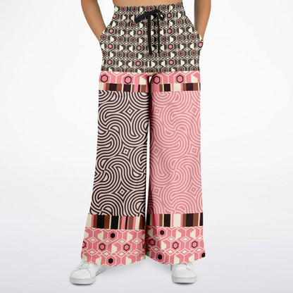 Fantasy in Pink Geometric Swirl Patchwork Eco-Poly Wide Leg Pants