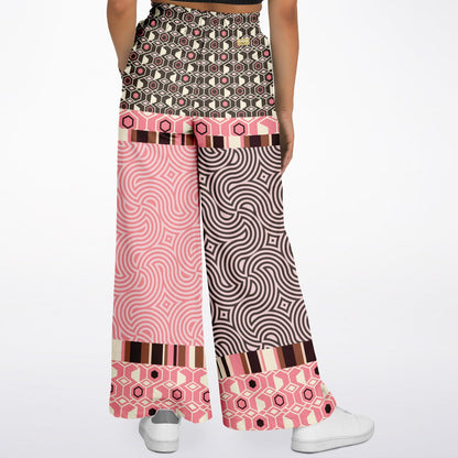 Fantasy in Pink Geometric Swirl Patchwork Eco-Poly Wide Leg Pants