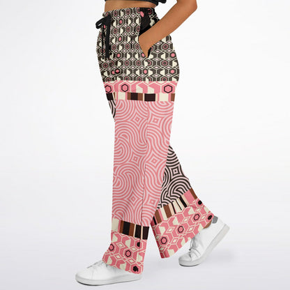 Fantasy in Pink Geometric Swirl Patchwork Eco-Poly Wide Leg Pants