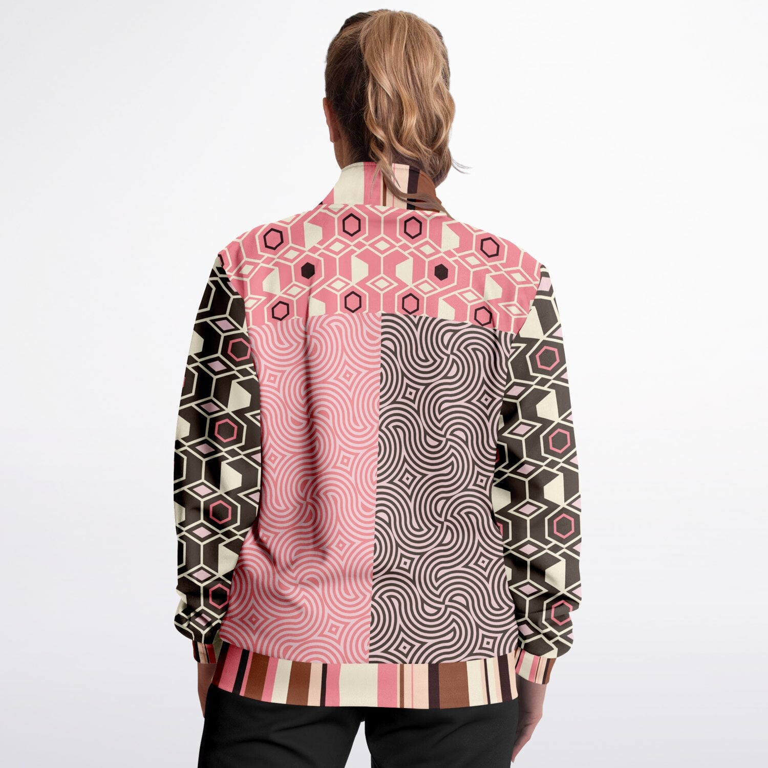 Fantasy in Pink and Brown Geometric Unisex Eco-Poly Track Jacket