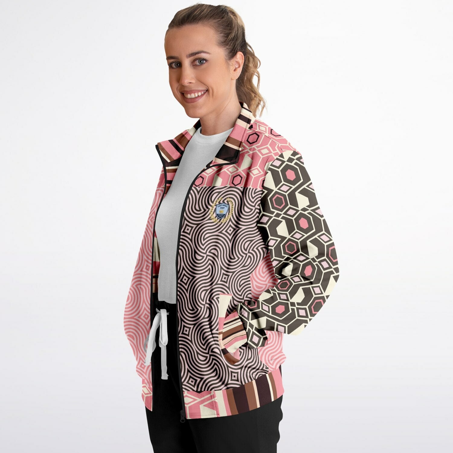 Fantasy in Pink and Brown Geometric Unisex Eco-Poly Track Jacket