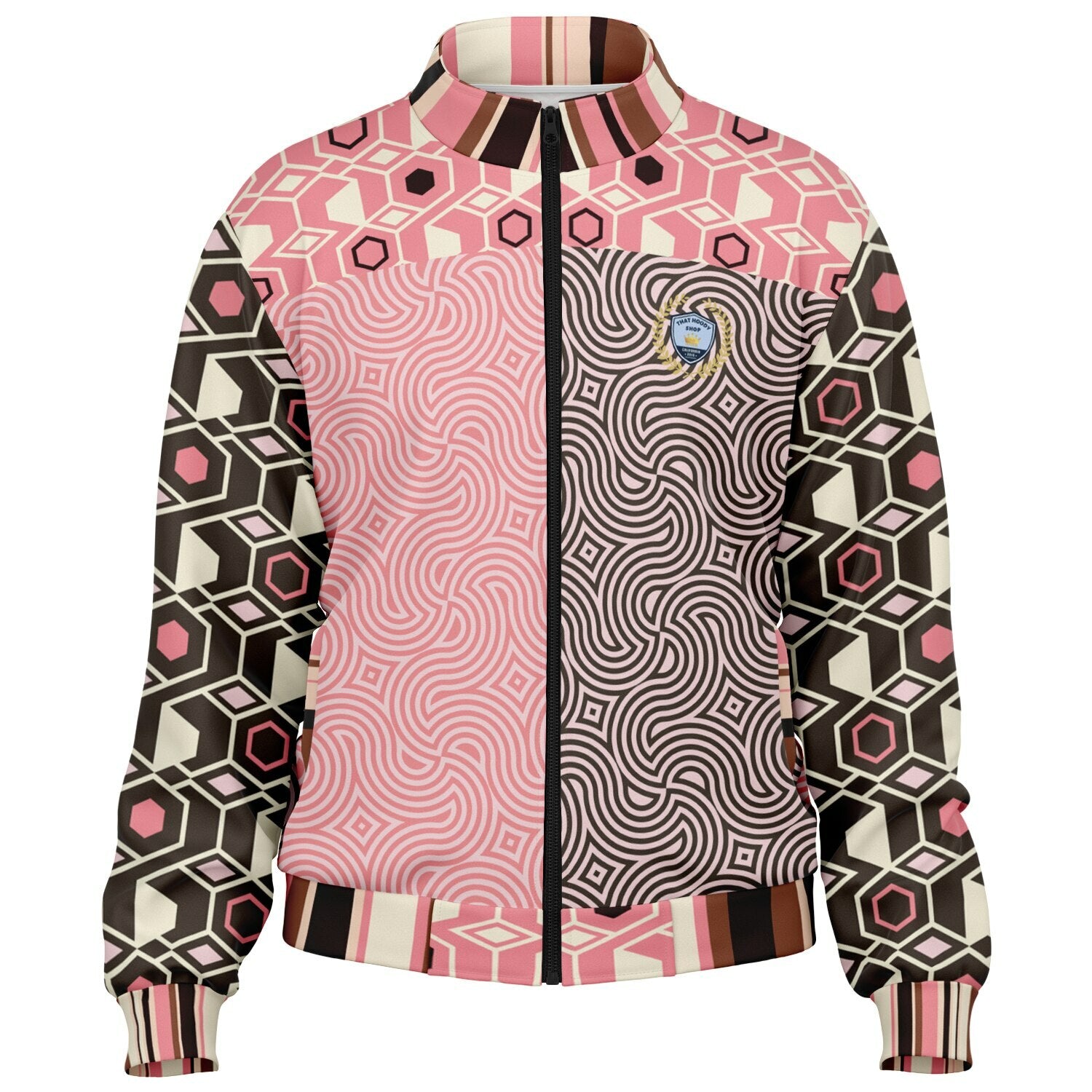 Fantasy in Pink and Brown Geometric Unisex Eco-Poly Track Jacket