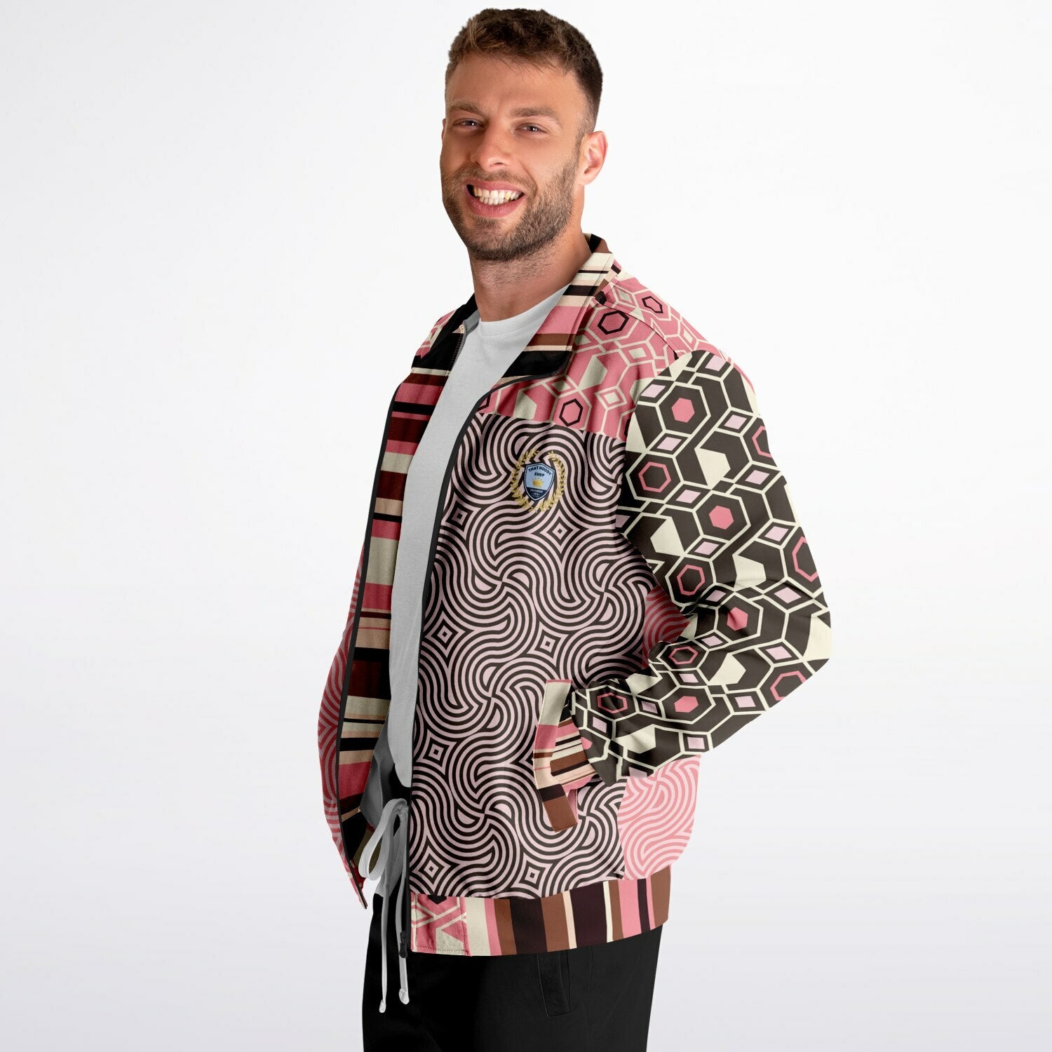 Fantasy in Pink and Brown Geometric Unisex Eco-Poly Track Jacket