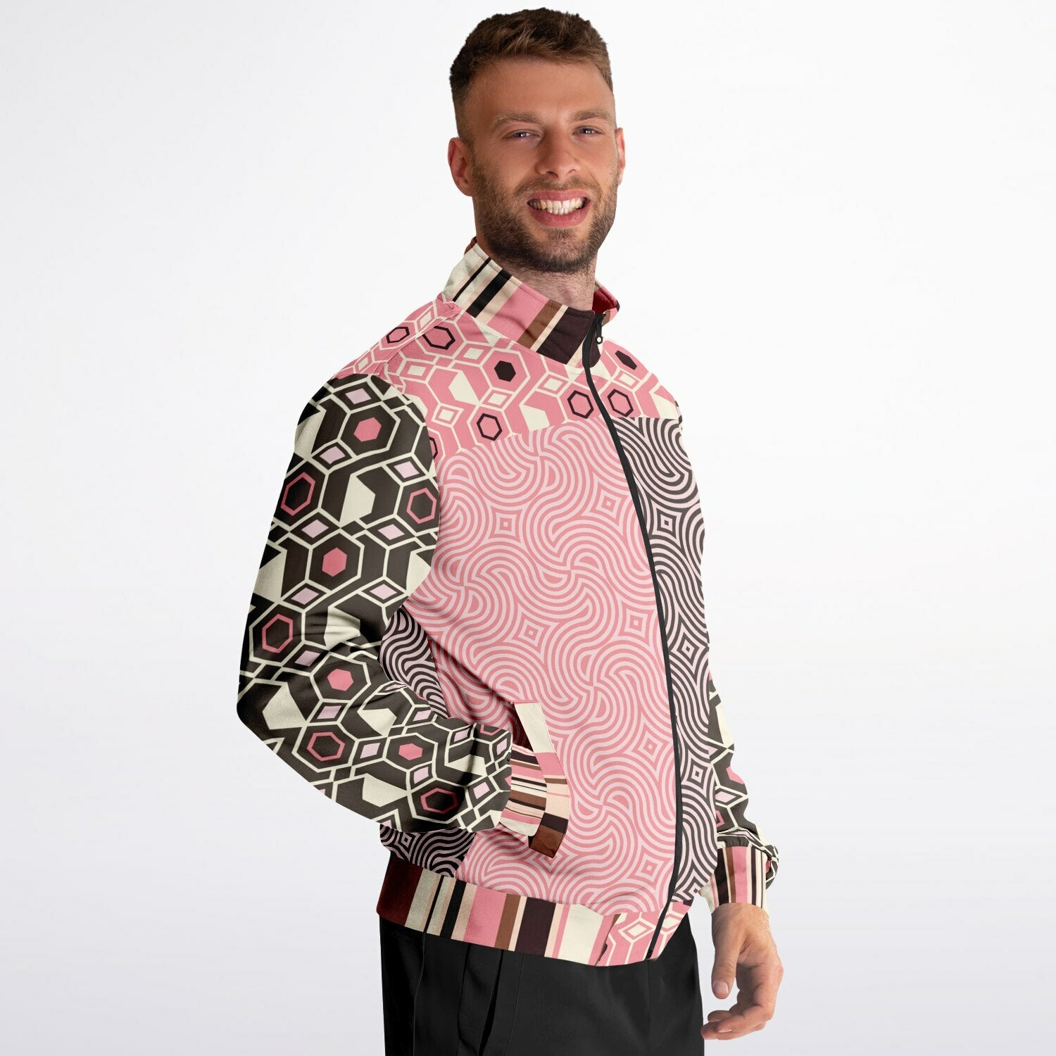 Fantasy in Pink and Brown Geometric Unisex Eco-Poly Track Jacket