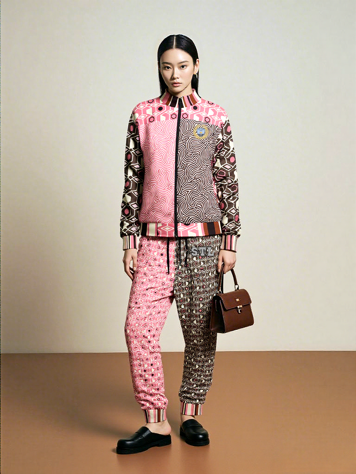 Fantasy in Pink and Brown Geometric Unisex Eco-Poly Track Jacket