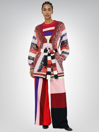 Pink Candy Holiday Stripe Eco-Poly Wide Leg Pants