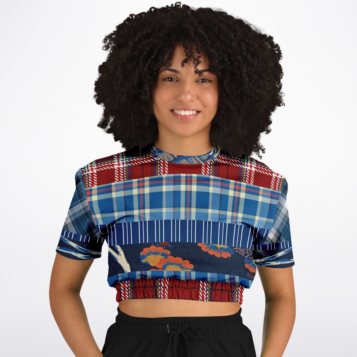 Andromeda Blue Plaid Cropped Sweater Pullover