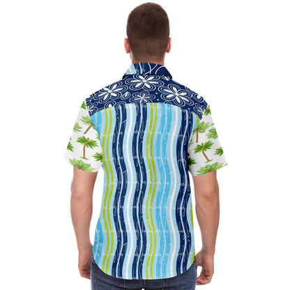 Mykonos Striped Graffiti Print Short Sleeve Button Down Shirt