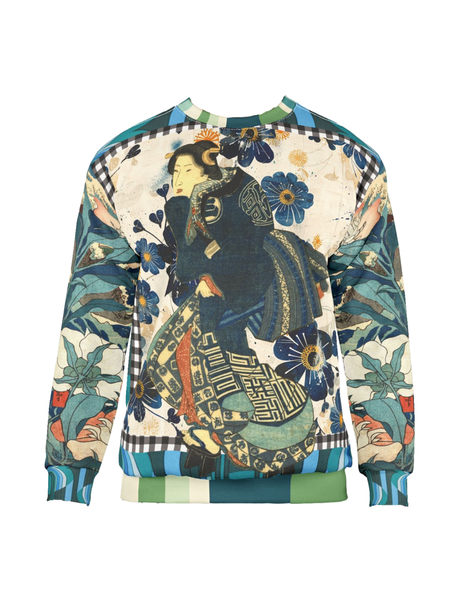 Femme Fatale in Blue Robe Japanese Block Art Unisex Sweatshirt (Gold Label)