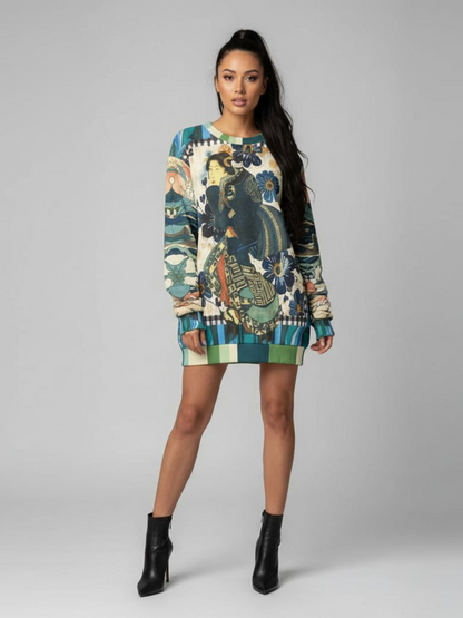 Femme Fatale in Blue Robe Japanese Block Art Unisex Sweatshirt (Gold Label)