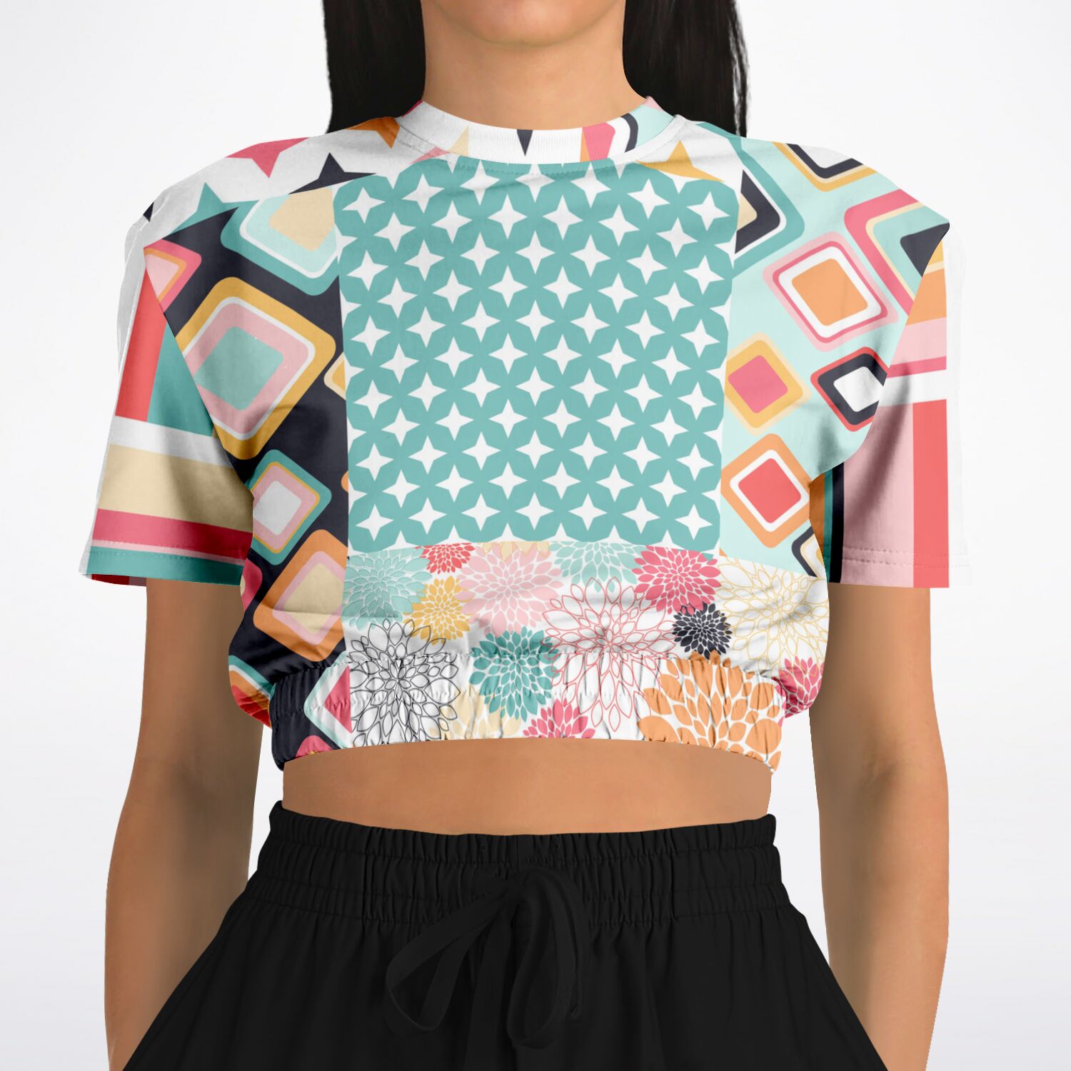 Old Miami Geometric Trefoil Eco-Poly Short Sleeve Cropped Pullover