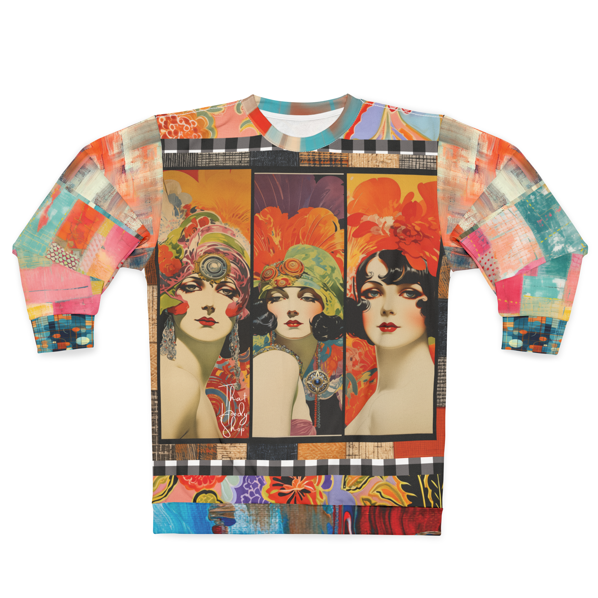 Flapper Girl in Triplicate Mid-Weight Polyester Unisex Sweatshirt (Gold Label)