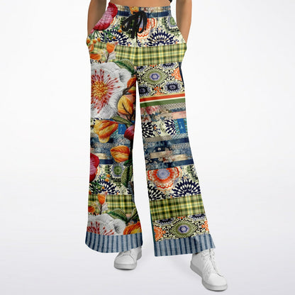 Wiosna Denim Floral Striped Patchwork Eco-Poly Wide Leg Pants