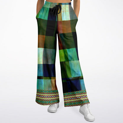 Flashback to the 70s in Checkerboard Eco-Poly Wide Leg Pants