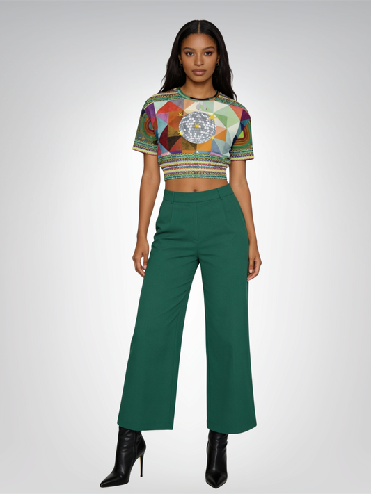 Flashback to The 70s Eco-Poly Short Sleeve Cropped Pullover