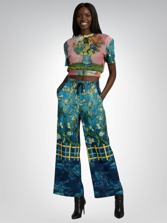 Flowers in Blue Vase - Van Gogh Eco-Poly Short Sleeve Cropped Pullover