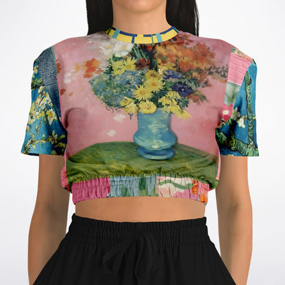 Flowers in Blue Vase - Van Gogh Eco-Poly Short Sleeve Cropped Pullover