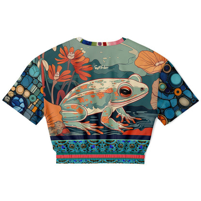Frog on Koi Pond Eco-Poly Short Sleeve Cropped Pullover