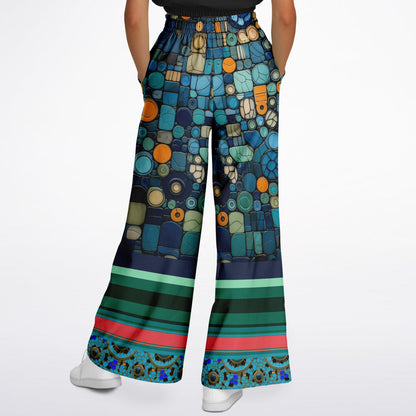 Frog on Koi Pond in Mosaic and Stripe Eco-Poly Wide Leg Pants