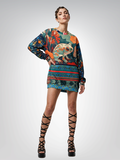 Frog on Koi Pond Art Nouveau Style Unisex Sweatshirt (Gold Label)