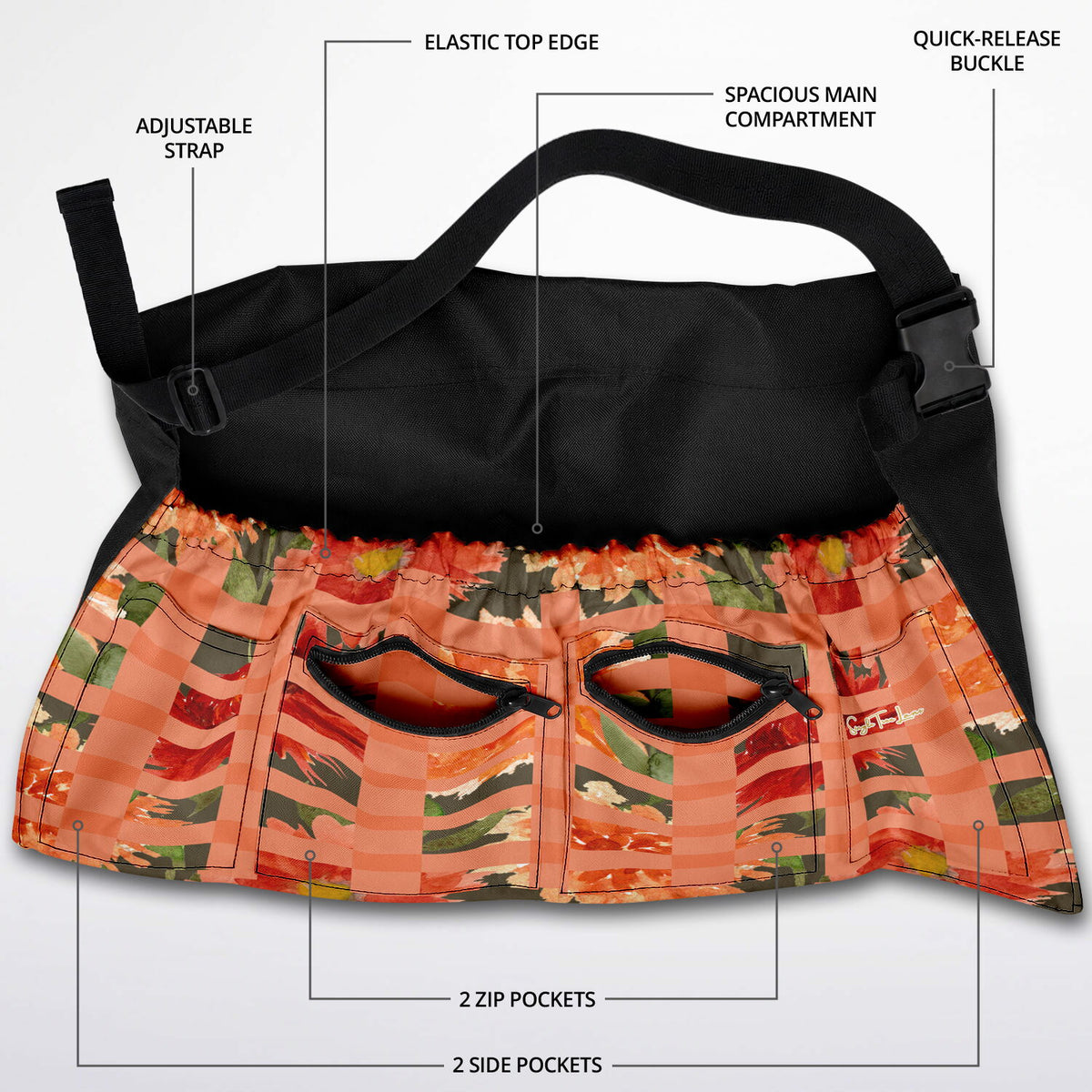 Tangerine Trellis in Coral Bloom Floral Garden Harvest Bag