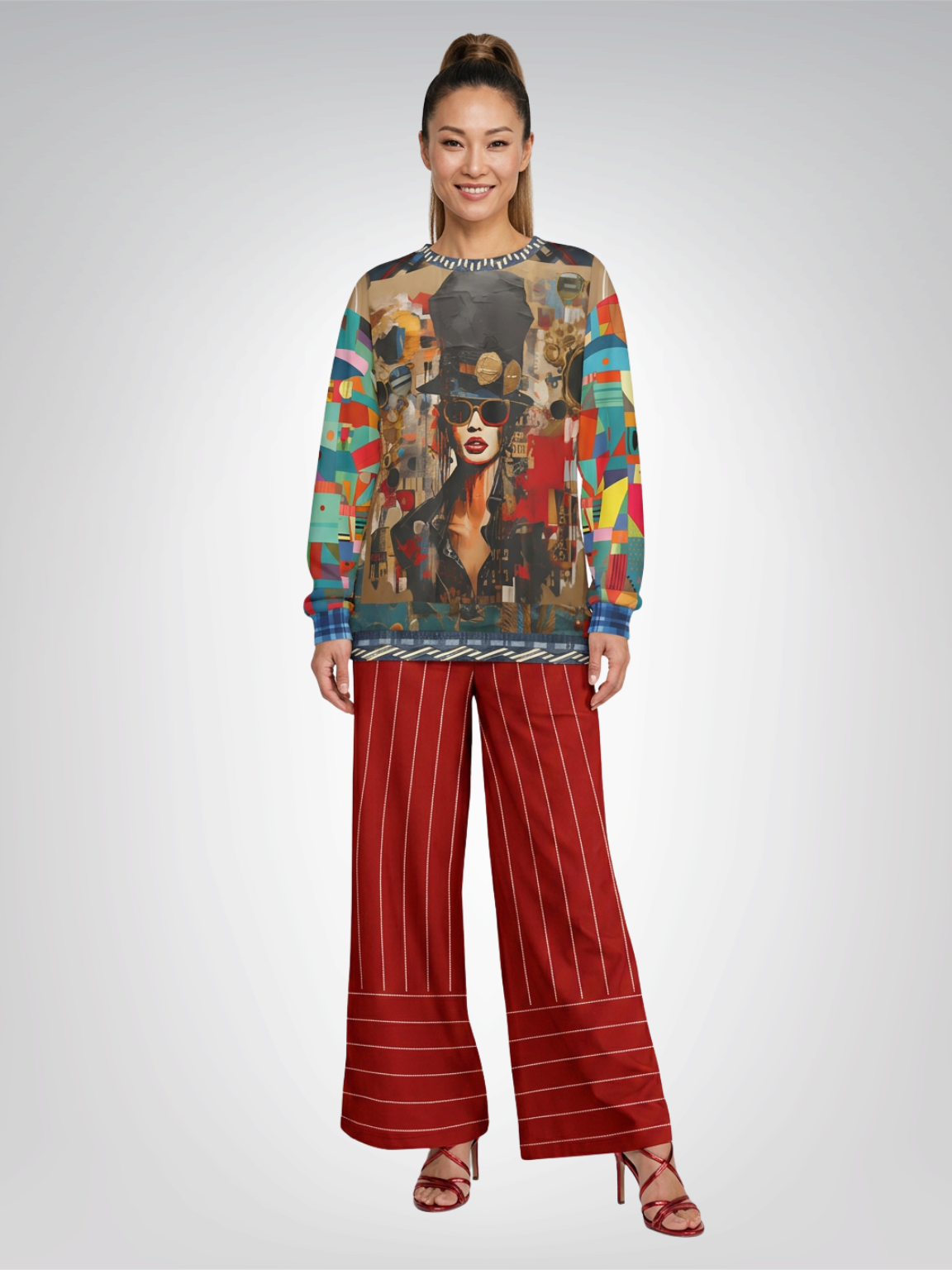 Pinstripes in Tomato and White Eco-Poly Wide Leg Pants