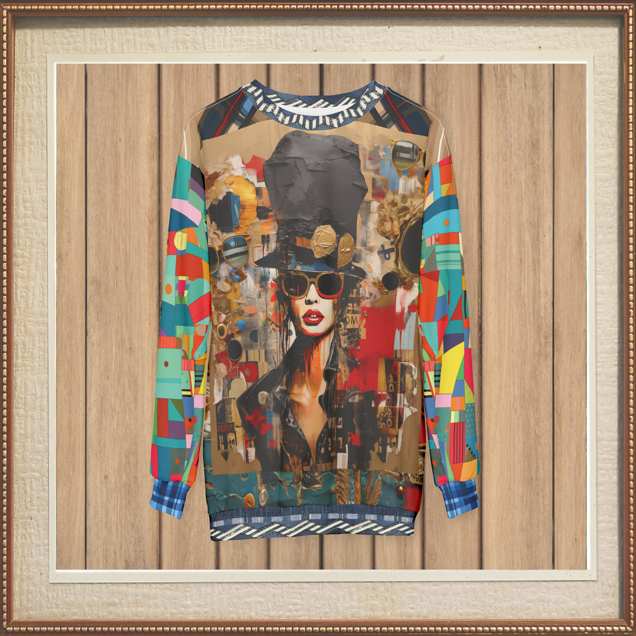 Girl in Chapeau Reflections Patchwork Unisex Sweatshirt (Gold Label)