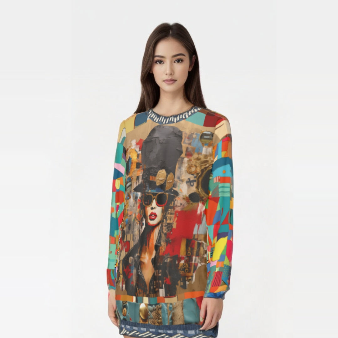 Girl in Chapeau Reflections Patchwork Unisex Sweatshirt (Gold Label)
