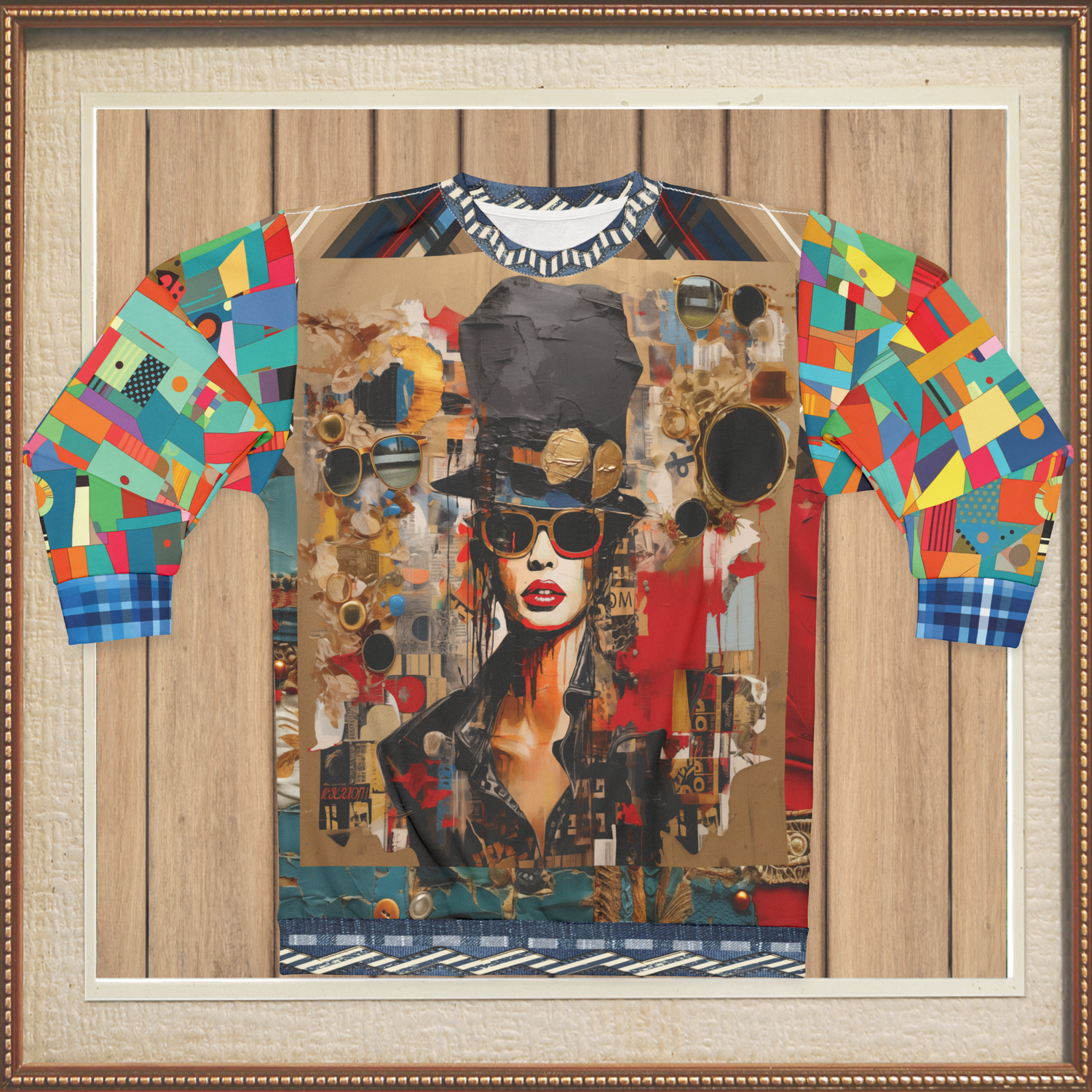 Girl in Chapeau Reflections Patchwork Unisex Sweatshirt (Gold Label)
