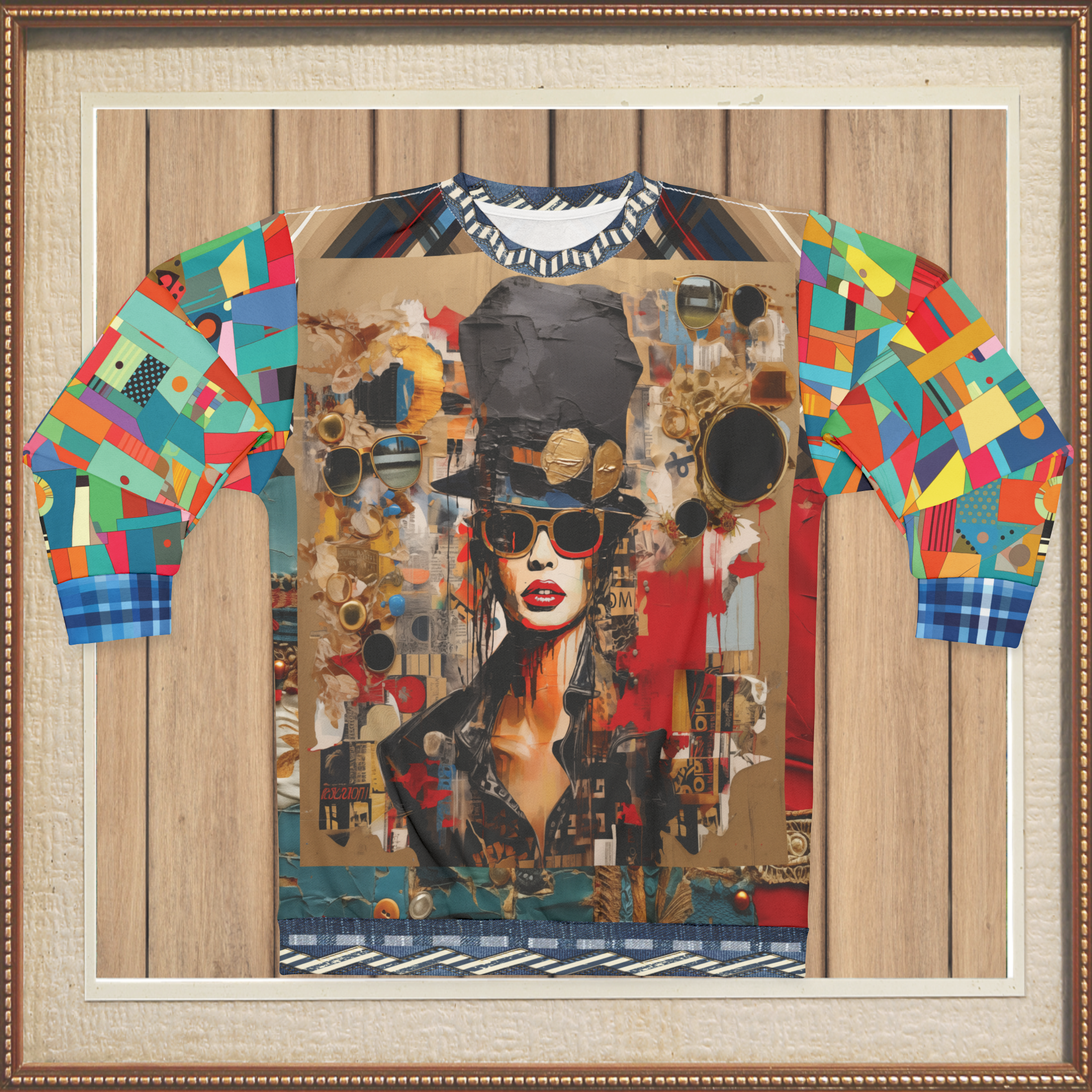 Girl in Chapeau Reflections Patchwork Unisex Sweatshirt (Gold Label)