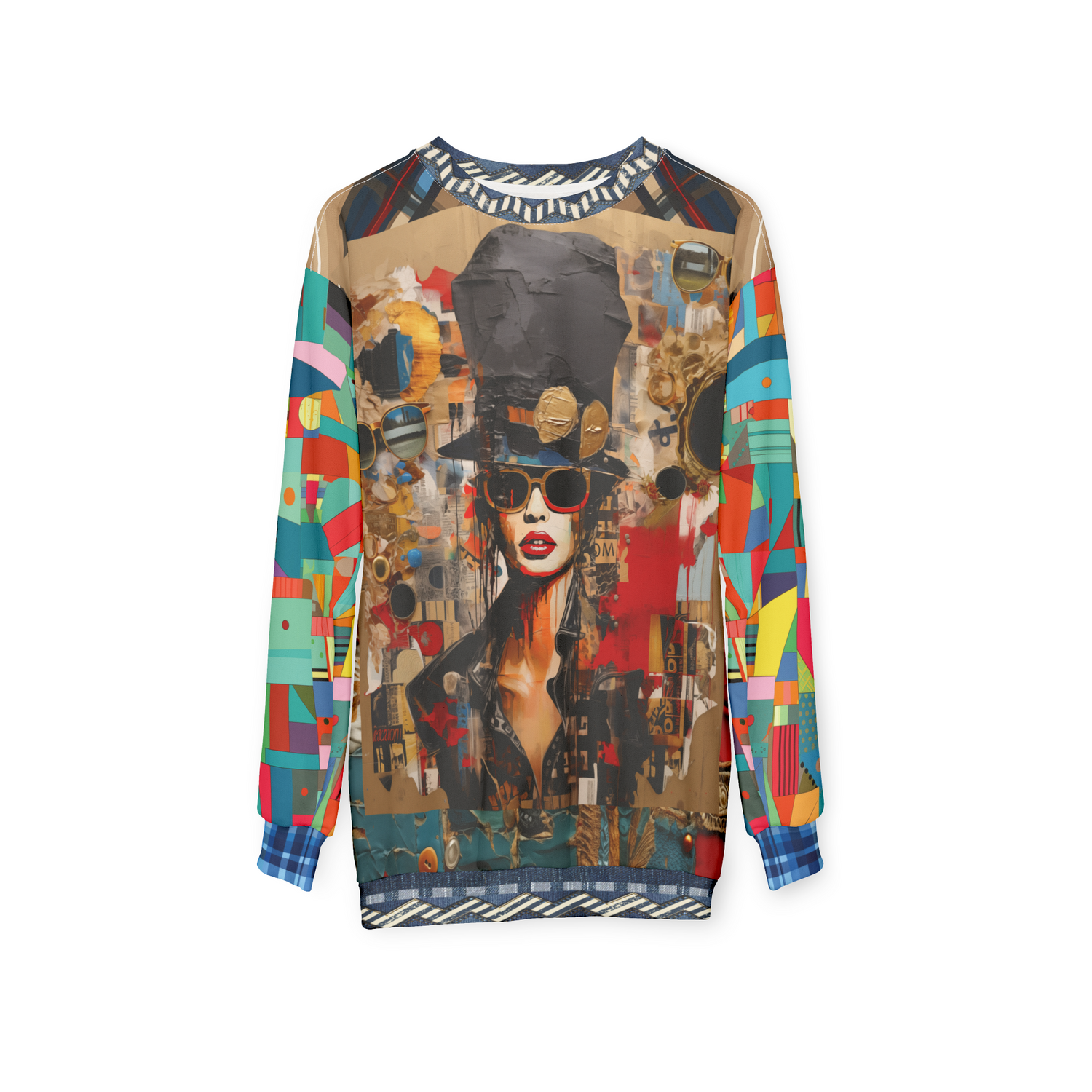 Girl in Chapeau Reflections Patchwork Unisex Sweatshirt (Gold Label)