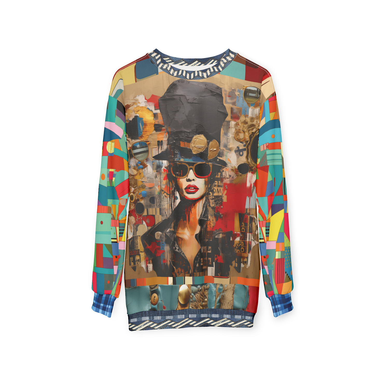Girl in Chapeau Reflections Patchwork Unisex Sweatshirt (Gold Label)