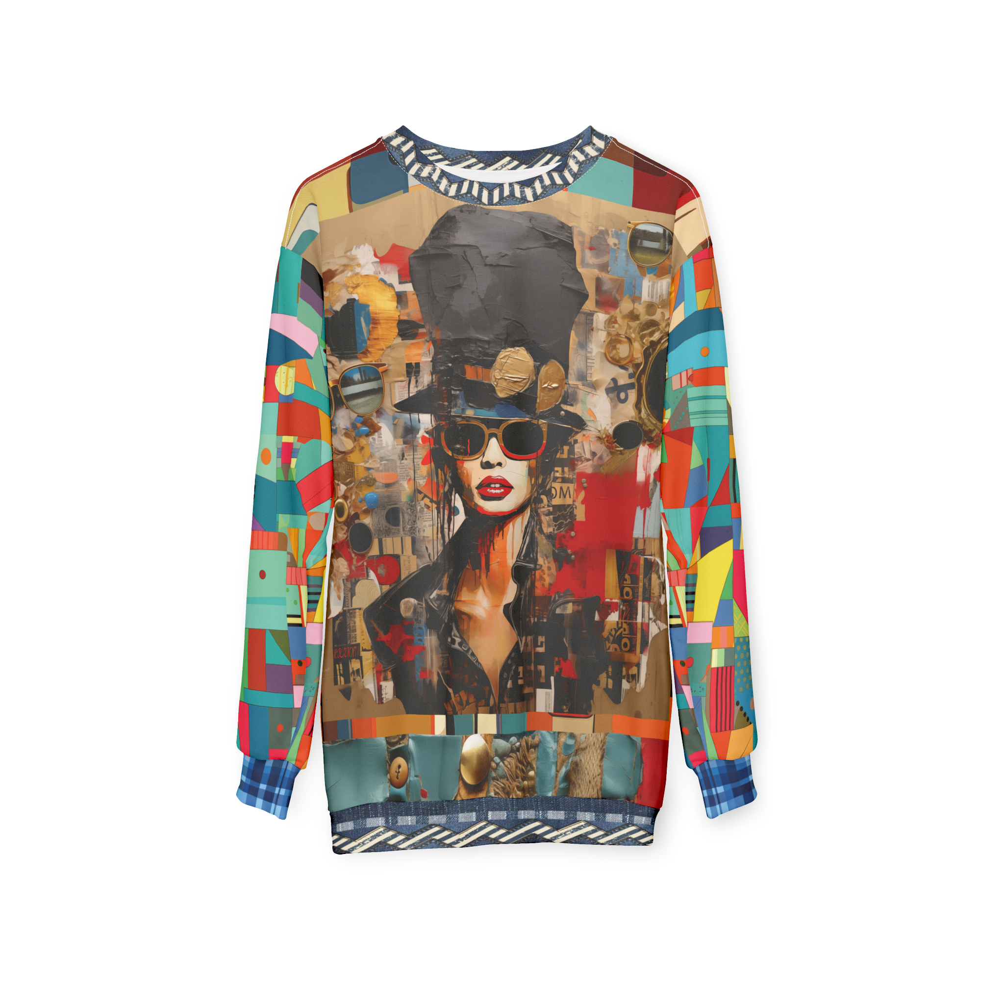 Girl in Chapeau Reflections Patchwork Unisex Sweatshirt (Gold Label)