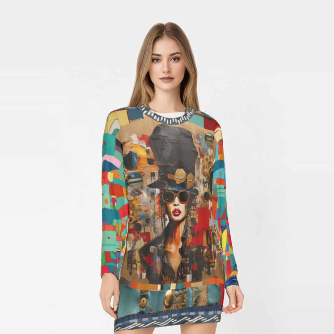 Girl in Chapeau Reflections Patchwork Unisex Sweatshirt (Gold Label)