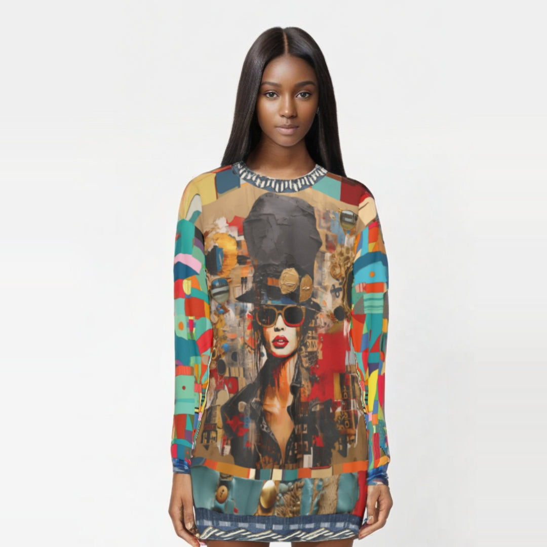 Girl in Chapeau Reflections Patchwork Unisex Sweatshirt (Gold Label)