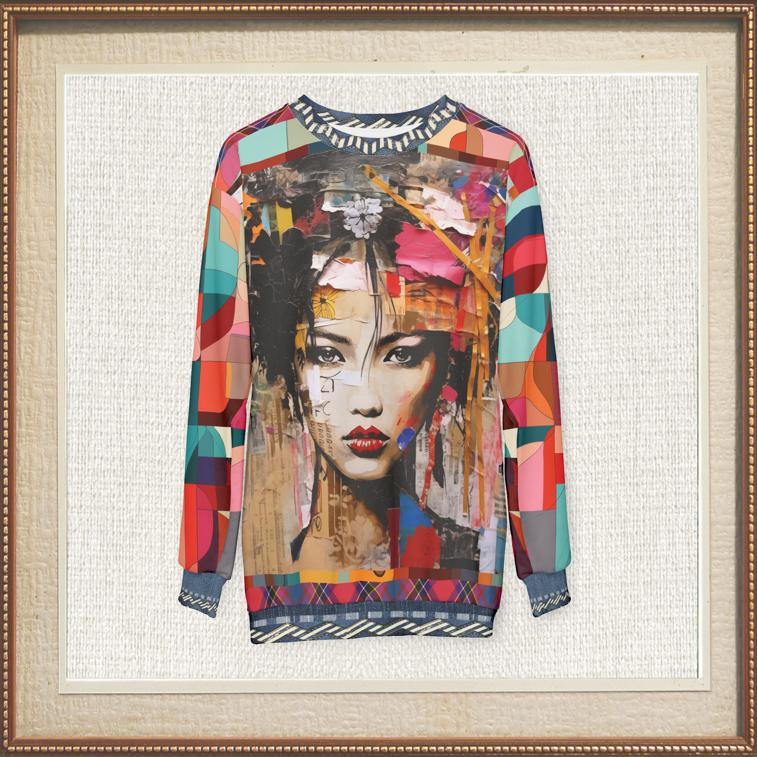 Girl in Exotic Collage Patchwork Unisex Sweatshirt (Gold Label)
