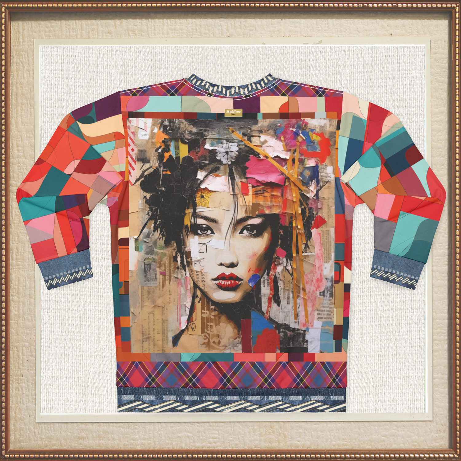 Girl in Exotic Collage Patchwork Unisex Sweatshirt (Gold Label)