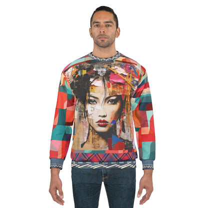 Girl in Exotic Collage Patchwork Unisex Sweatshirt (Gold Label)