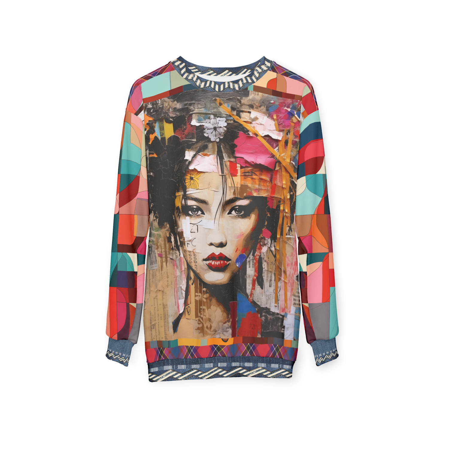 Girl in Exotic Collage Patchwork Unisex Sweatshirt (Gold Label)