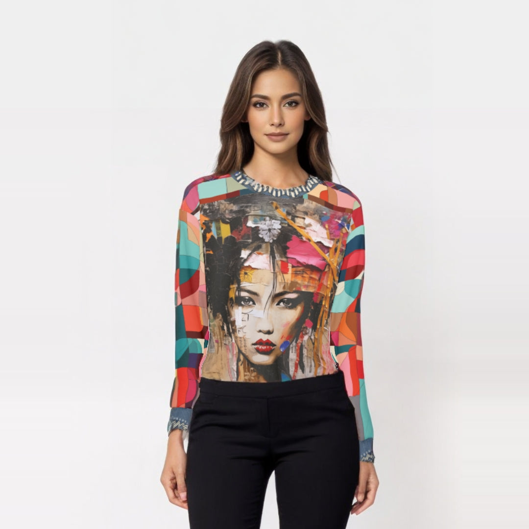 Girl in Exotic Collage Patchwork Unisex Sweatshirt (Gold Label)