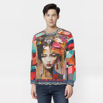 Girl in Exotic Collage Patchwork Unisex Sweatshirt (Gold Label)