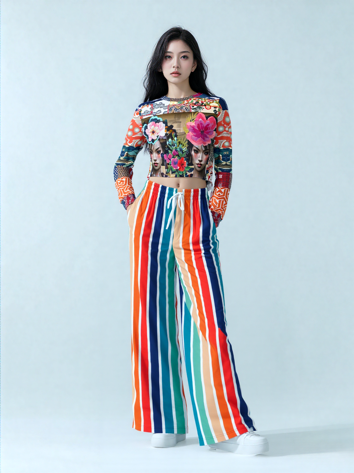 Salsa Time Striped Eco-Poly Wide Leg Pants