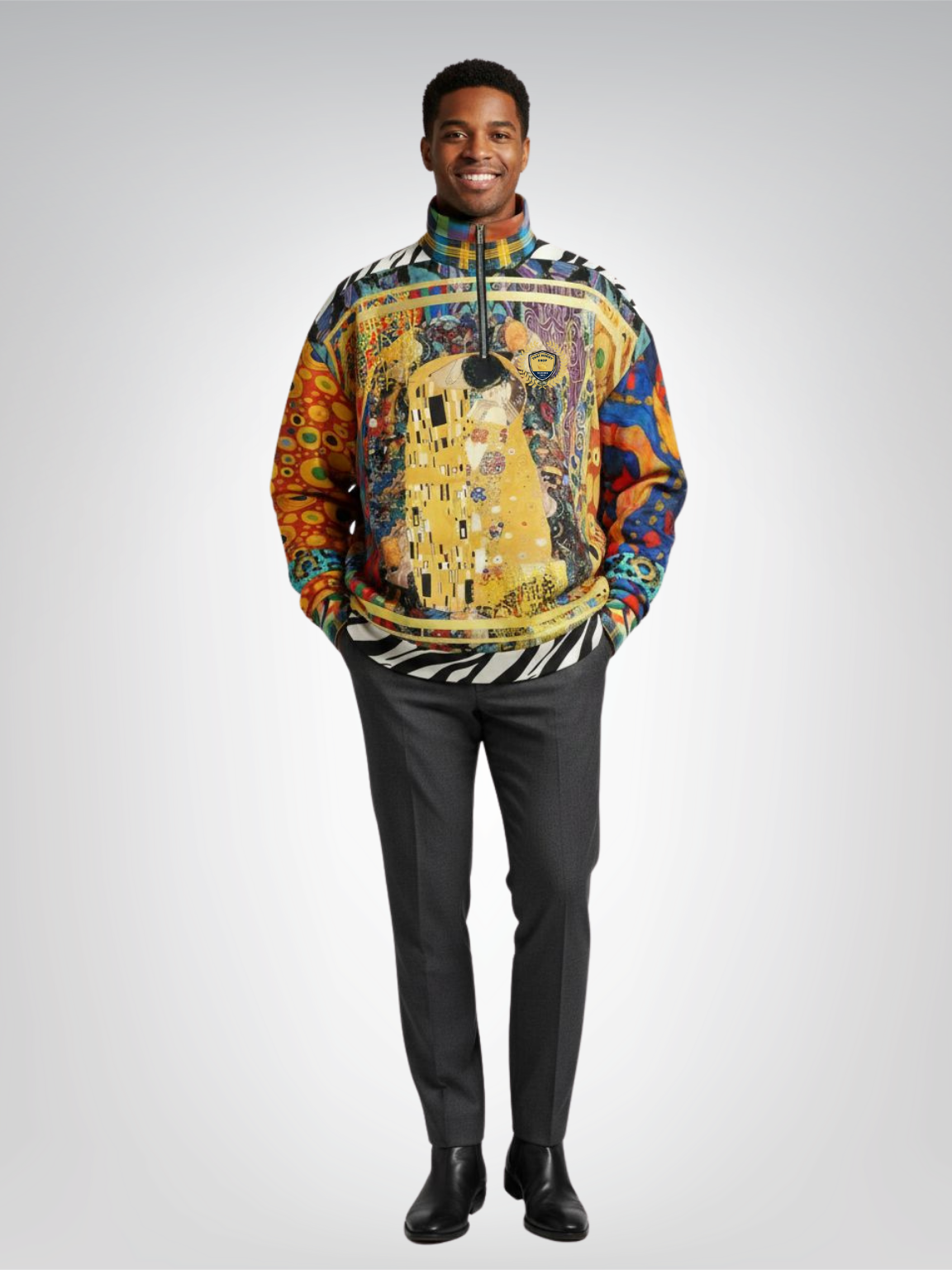 Give Me a Kiss Art Deco Print Heavyweight Oversized Quarter Zip Sweatshirt